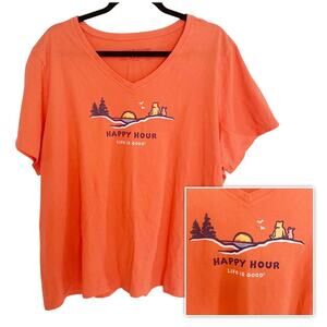 Life Is Good Orange Happy Hour Pine Trees V Neck Crusher Tee XXXL